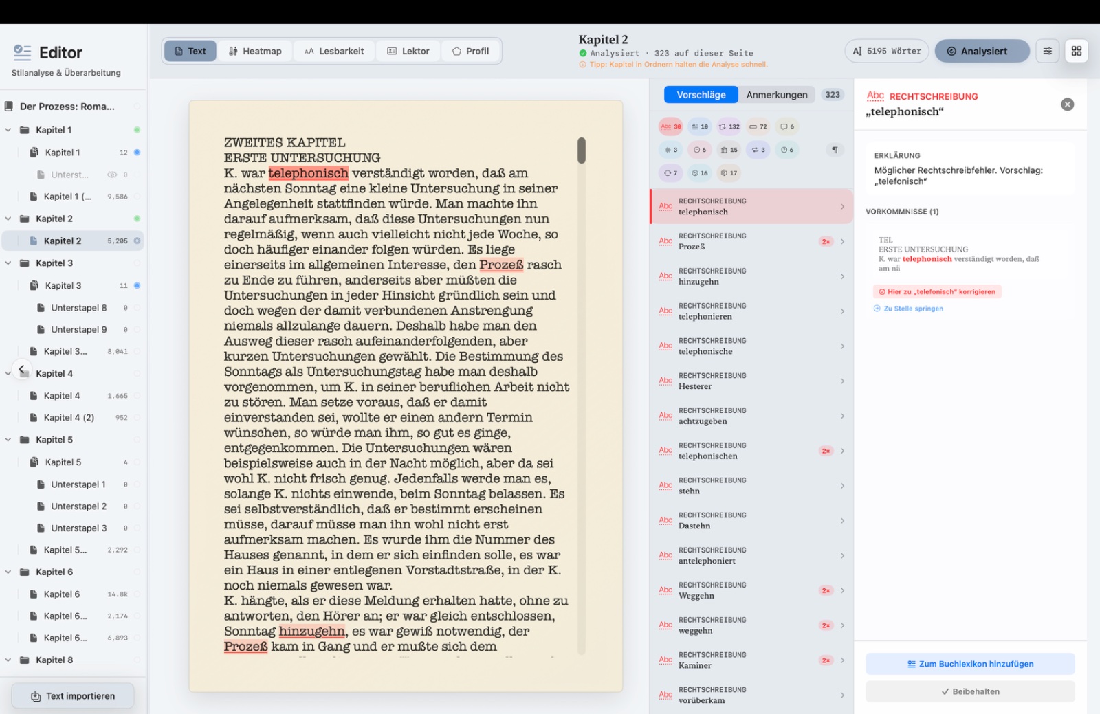 Editor · Text with proofing suggestions