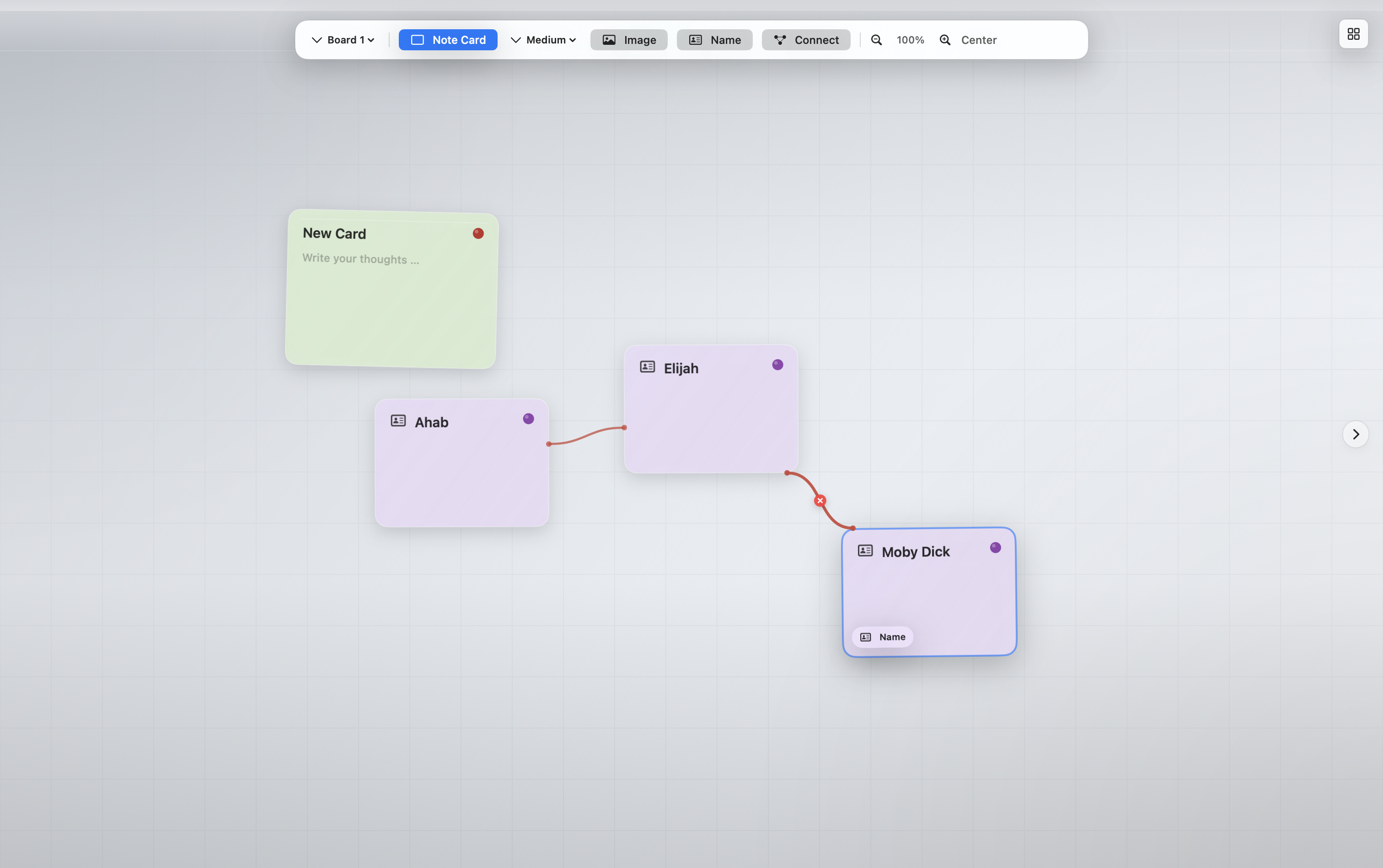Pinboard with connected name cards