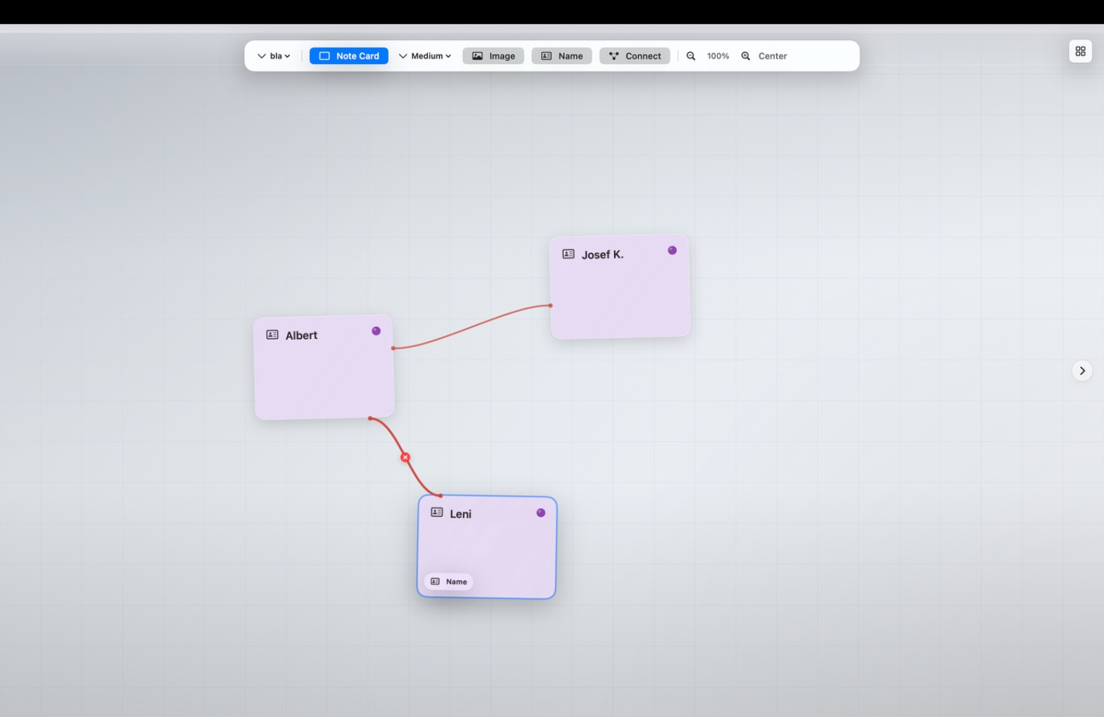 Pinboard with connected name cards