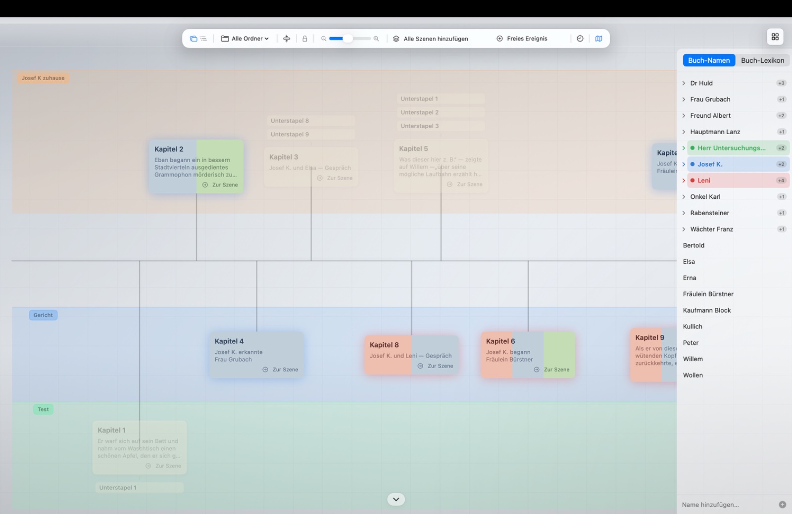 Timeline with highlighted characters